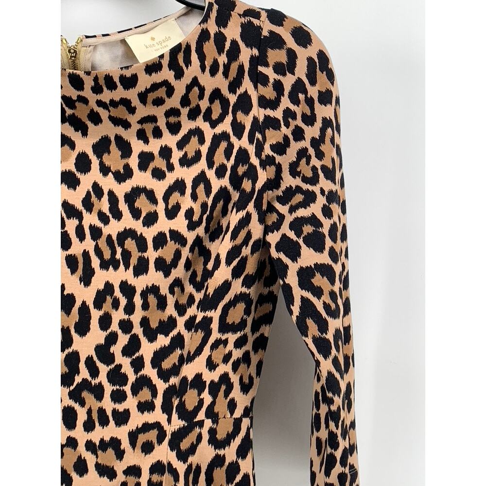 KATE SPADE Women's Brown Leopard Print 3/4 Sleeve Fit & Flare Mini Dress SZ 4 - Picture 8 of 10
